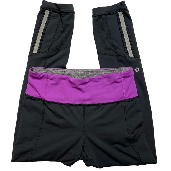 Lululemon Black Pink Tights w/Ruffle Surrounded Reflective Detail - Sz 6 - Picture 5 of 15